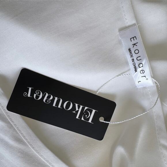 Ekouer White Short Sleeve Swim Coverup Dress SIze Large - Picture 4 of 5